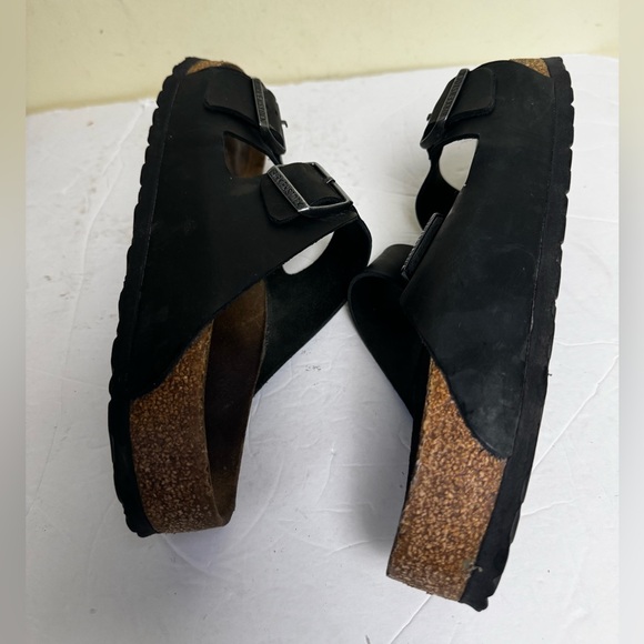 Birkenstock Arizona Birko 2 Strap Sandal Buckles Black Leather EVA Cork 12.5 US - Picture 7 of 15